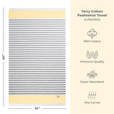 4 Packed Terry Peshtemal and Premium Beach Towel, Mediterranean Cotton Turkish Peshtemals, 35" x 60", Modern & Traditional Turkish Bath Towels