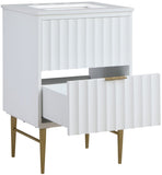 Modernist Quartz Bathroom Vanity with Elegant White Finish and Contemporary Gold Accents Design