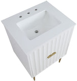 Modernist Quartz Bathroom Vanity with Elegant White Finish and Contemporary Gold Accents Design