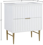 Modernist Quartz Bathroom Vanity with Elegant White Finish and Contemporary Gold Accents Design