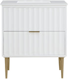 Modernist Quartz Bathroom Vanity with Elegant White Finish and Contemporary Gold Accents Design