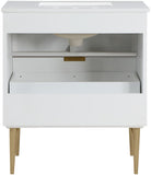 Modernist Quartz Bathroom Vanity with Elegant White Finish and Contemporary Gold Accents Design