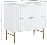 Modernist Quartz Bathroom Vanity with Elegant White Finish and Contemporary Gold Accents Design