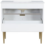 Modernist Quartz Bathroom Vanity with Elegant White Finish and Contemporary Gold Accents Design