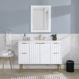 Modernist Quartz Bathroom Vanity with Elegant White Finish and Contemporary Gold Accents Design