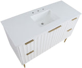 Modernist Quartz Bathroom Vanity with Elegant White Finish and Contemporary Gold Accents Design