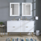Modernist Quartz Bathroom Vanity with Elegant White Finish and Contemporary Gold Accents Design