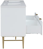 Modernist Quartz Bathroom Vanity with Elegant White Finish and Contemporary Gold Accents Design