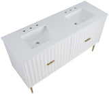 Modernist Quartz Bathroom Vanity with Elegant White Finish and Contemporary Gold Accents Design