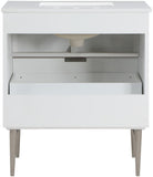 Modernist Quartz Bathroom Vanity with Elegant White Finish and Contemporary Gold Accents Design