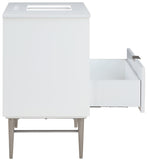 Modernist Quartz Bathroom Vanity with Elegant White Finish and Contemporary Gold Accents Design