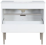 Modernist Quartz Bathroom Vanity with Elegant White Finish and Contemporary Gold Accents Design