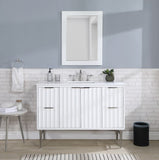 Modernist Quartz Bathroom Vanity with Elegant White Finish and Contemporary Gold Accents Design