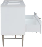 Modernist Quartz Bathroom Vanity with Elegant White Finish and Contemporary Gold Accents Design