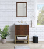 Monad Carrara Marble Contemporary Bathroom Vanity with Brushed Gold Base and Elegant Design