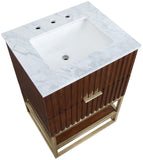 Monad Carrara Marble Contemporary Bathroom Vanity with Brushed Gold Base and Elegant Design