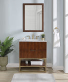 Monad Carrara Marble Contemporary Bathroom Vanity with Brushed Gold Base and Elegant Design