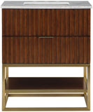 Monad Carrara Marble Contemporary Bathroom Vanity with Brushed Gold Base and Elegant Design