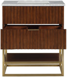 Monad Carrara Marble Contemporary Bathroom Vanity with Brushed Gold Base and Elegant Design