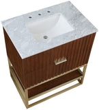 Monad Carrara Marble Contemporary Bathroom Vanity with Brushed Gold Base and Elegant Design