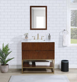 Monad Carrara Marble Contemporary Bathroom Vanity with Brushed Gold Base and Elegant Design