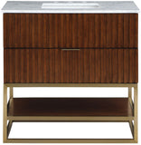 Monad Carrara Marble Contemporary Bathroom Vanity with Brushed Gold Base and Elegant Design