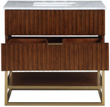 Monad Carrara Marble Contemporary Bathroom Vanity with Brushed Gold Base and Elegant Design