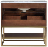 Monad Carrara Marble Contemporary Bathroom Vanity with Brushed Gold Base and Elegant Design