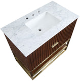 Monad Carrara Marble Contemporary Bathroom Vanity with Brushed Gold Base and Elegant Design