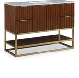 Monad Carrara Marble Contemporary Bathroom Vanity with Brushed Gold Base and Elegant Design