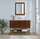 Monad Carrara Marble Contemporary Bathroom Vanity with Brushed Gold Base and Elegant Design