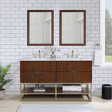 Monad Carrara Marble Contemporary Bathroom Vanity with Brushed Gold Base and Elegant Design