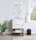 Monad Carrara Marble Contemporary Bathroom Vanity with Brushed Gold Base and Elegant Design