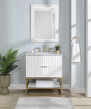 Monad Carrara Marble Contemporary Bathroom Vanity with Brushed Gold Base and Elegant Design