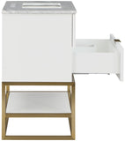 Monad Carrara Marble Contemporary Bathroom Vanity with Brushed Gold Base and Elegant Design