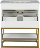 Monad Carrara Marble Contemporary Bathroom Vanity with Brushed Gold Base and Elegant Design