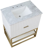 Monad Carrara Marble Contemporary Bathroom Vanity with Brushed Gold Base and Elegant Design