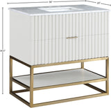 Monad Carrara Marble Contemporary Bathroom Vanity with Brushed Gold Base and Elegant Design