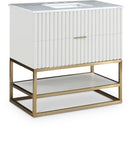 Monad Carrara Marble Contemporary Bathroom Vanity with Brushed Gold Base and Elegant Design
