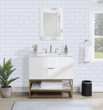 Monad Carrara Marble Contemporary Bathroom Vanity with Brushed Gold Base and Elegant Design