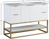 Monad Carrara Marble Contemporary Bathroom Vanity with Brushed Gold Base and Elegant Design