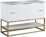 Monad Carrara Marble Contemporary Bathroom Vanity with Brushed Gold Base and Elegant Design