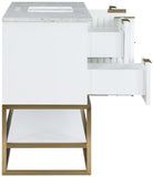 Monad Carrara Marble Contemporary Bathroom Vanity with Brushed Gold Base and Elegant Design
