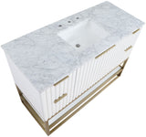 Monad Carrara Marble Contemporary Bathroom Vanity with Brushed Gold Base and Elegant Design