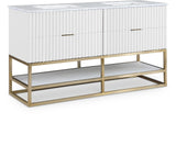 Monad Carrara Marble Contemporary Bathroom Vanity with Brushed Gold Base and Elegant Design