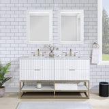 Monad Carrara Marble Contemporary Bathroom Vanity with Brushed Gold Base and Elegant Design