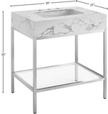 Marmo Contemporary Bathroom Vanity with Elegant Artificial Marble and Stylish Stainless Steel Base