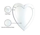 Heart Shaped Contemporary Mirror - Elegant All-Over Glass Design for Modern Décor & Home Spaces