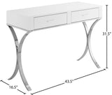 Monroe Contemporary Vanity/Desk/Console Table with Elegant Chrome Legs and Chic White Finish
