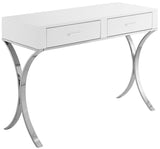 Monroe Contemporary Vanity/Desk/Console Table with Elegant Chrome Legs and Chic White Finish